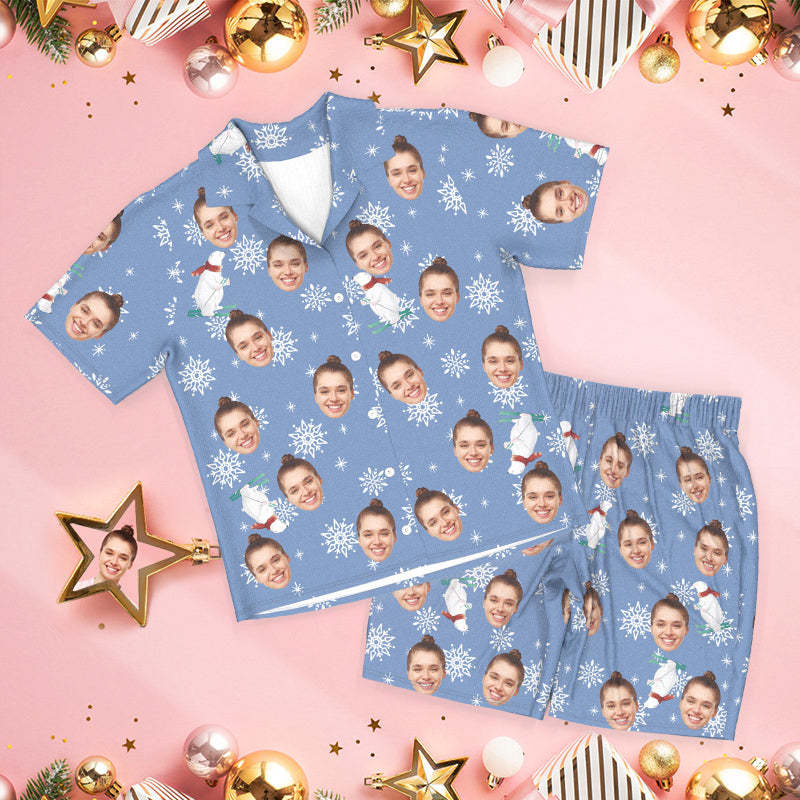 Custom Face Pajamas Blue pajamas Cute Polar Bear Christmas Pajamas - MyFaceSocksAu