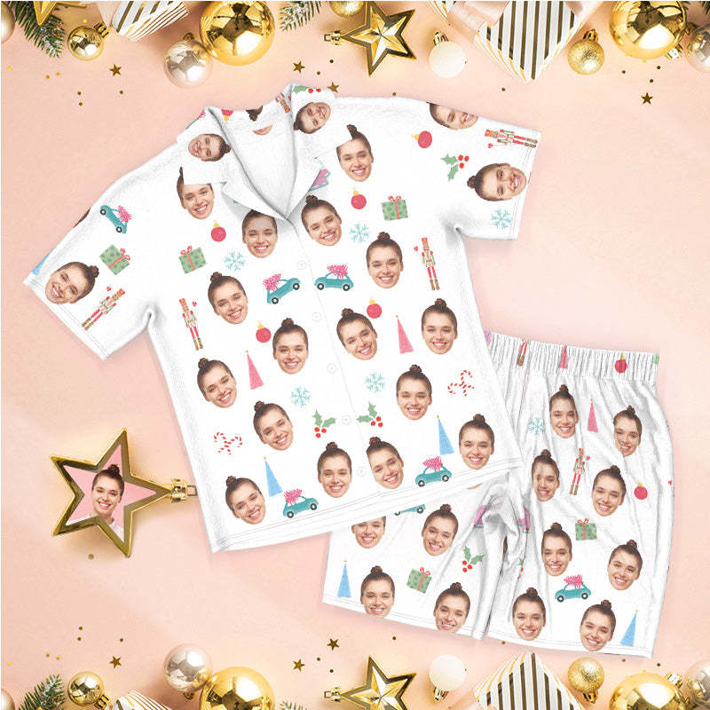 Custom Face Pajamas Christmas Pajamas Snowflakes and Cars - MyFaceSocksAu