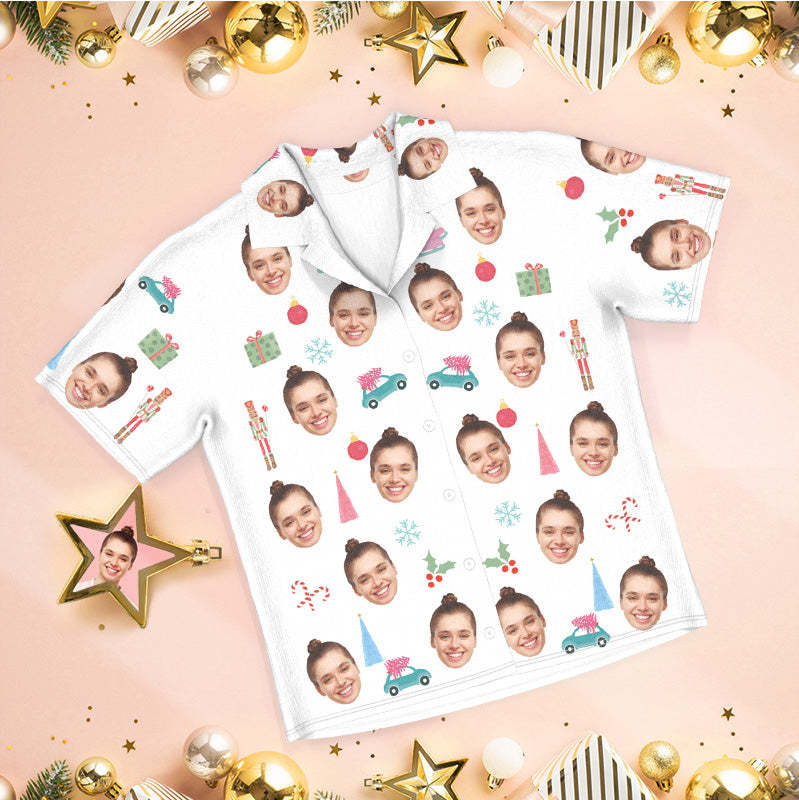 Custom Face Pajamas Christmas Pajamas Snowflakes and Cars - MyFaceSocksAu