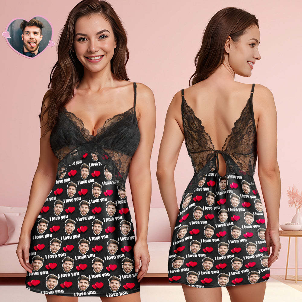 Custom Face Women Lace Sleepwear I Love You Personalized Photo Nightwear Gift for Her - MyFaceSocksAu