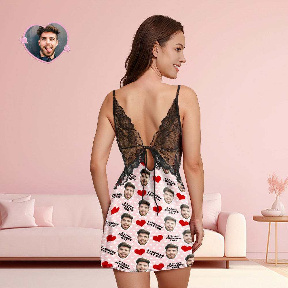 Custom Face Women Lace Sleepwear I Fucking Love You Personalized Photo Nightwear Gift for Her - MyFaceSocksAu