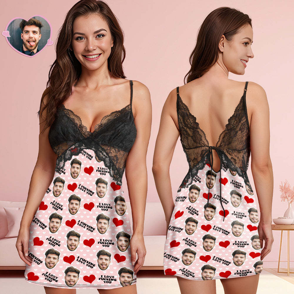 Custom Face Women Lace Sleepwear I Fucking Love You Personalized Photo Nightwear Gift for Her - MyFaceSocksAu