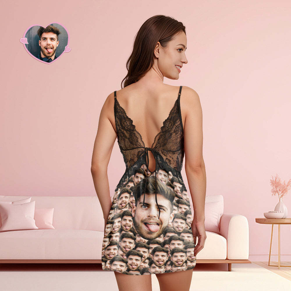 Custom Face Mash Women Lace Sleepwear Personalized Photo Nightwear Gift for Her - MyFaceSocksAu