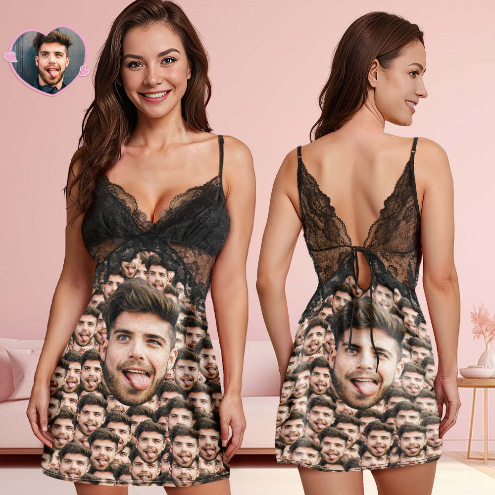 Custom Face Mash Women Lace Sleepwear Personalized Photo Nightwear Gift for Her - MyFaceSocksAu
