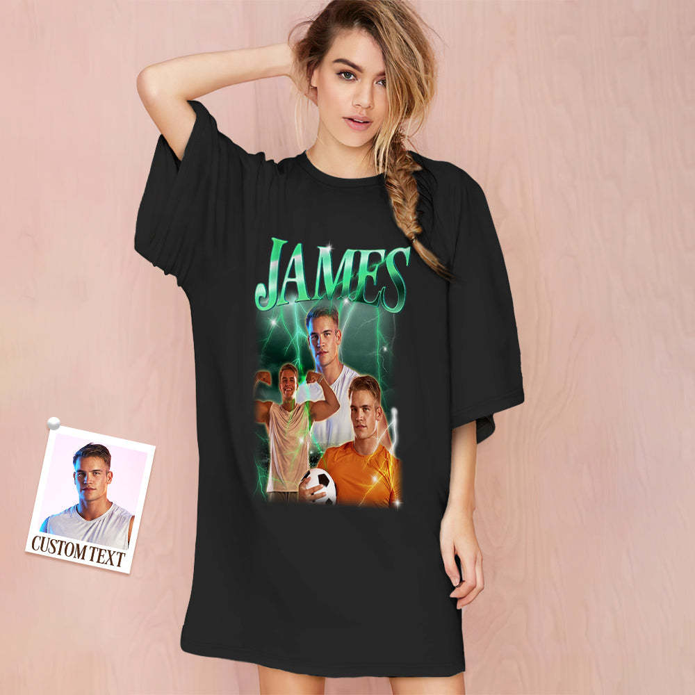 Custom Photo Vintage Nightdress Personalized Name Women's Oversized Colorful Nightshirt Gifts For Women - MyFaceSocksAu