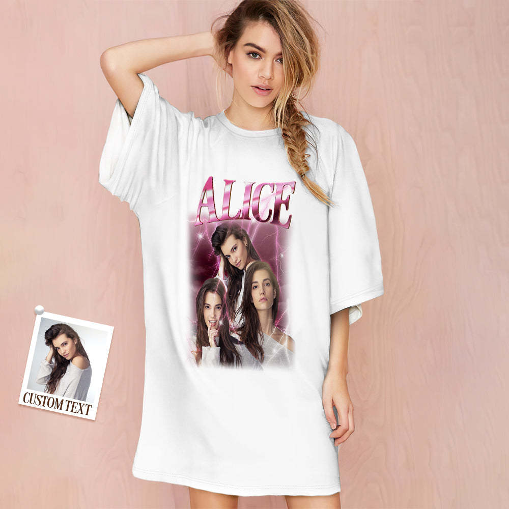 Custom Photo Vintage Nightdress Personalized Name Women's Oversized Colorful Nightshirt Gifts For Women - MyFaceSocksAu