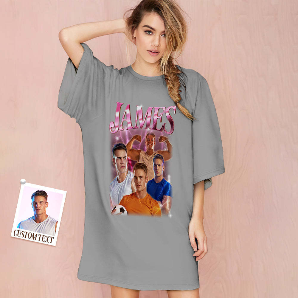 Custom Photo Vintage Nightdress Personalized Name Women's Oversized Colorful Nightshirt Gifts For Women - MyFaceSocksAu