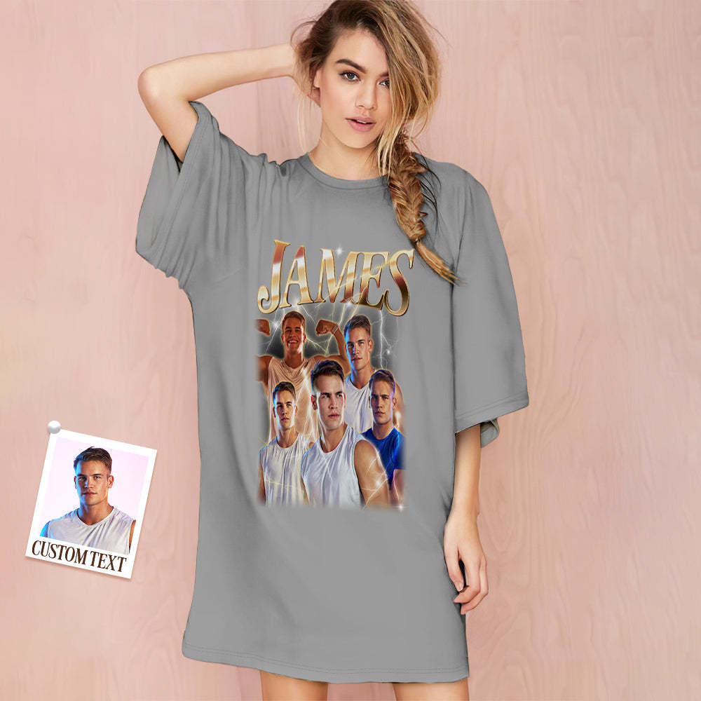 Custom Photo Vintage Nightdress Personalized Name Women's Oversized Colorful Nightshirt Gifts For Women - MyFaceSocksAu