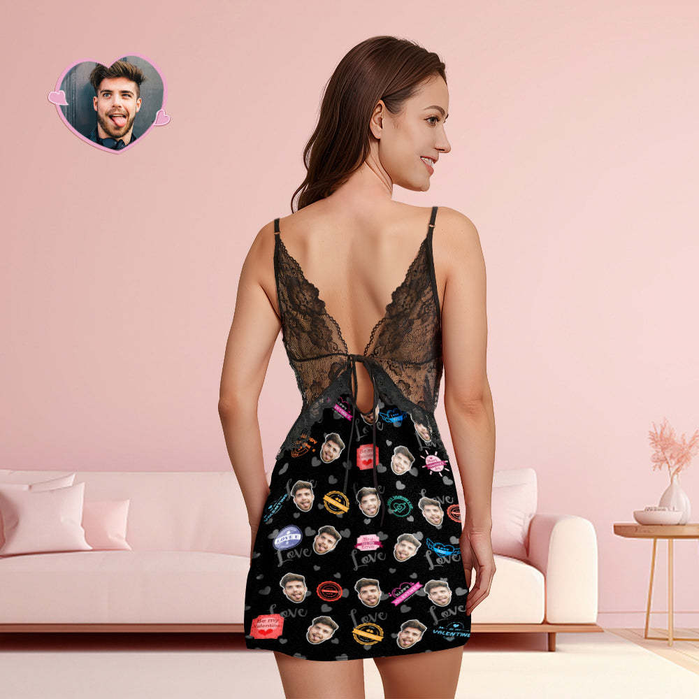 Custom Face Women Lace Sleepwear Love Stamps Personalized Photo Nightwear Valentine's Day Gift - MyFaceSocksAu