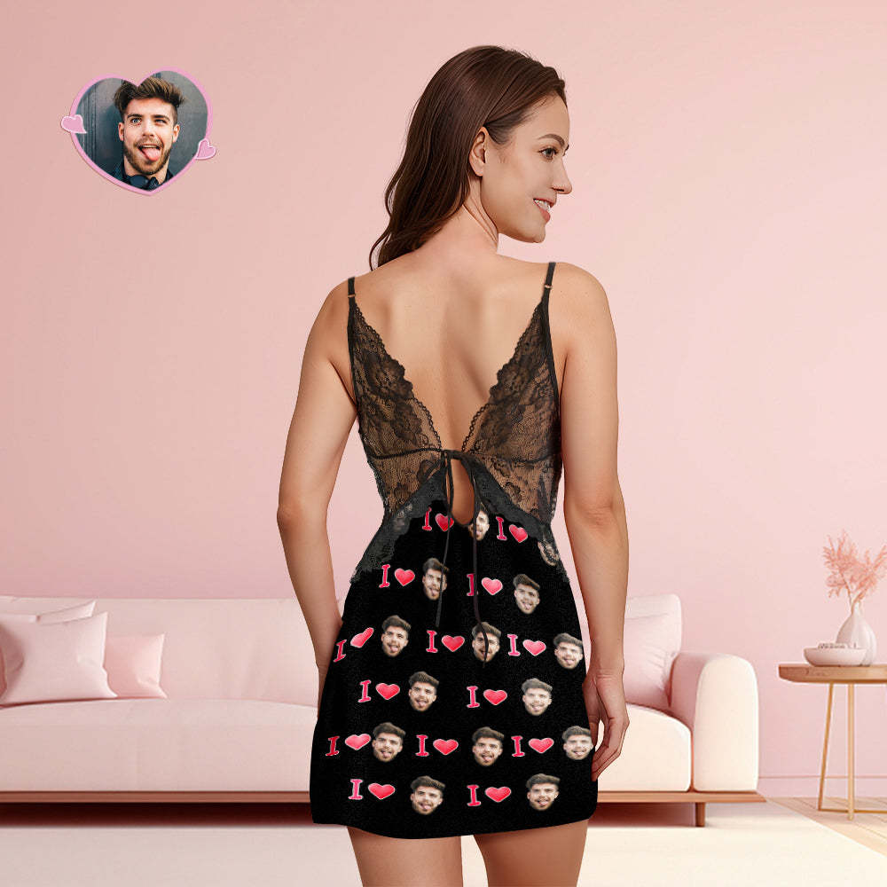 Custom Face Women Lace Sleepwear LOVE YOU Personalized Photo Nightwear Valentine's Day Gift - MyFaceSocksAu