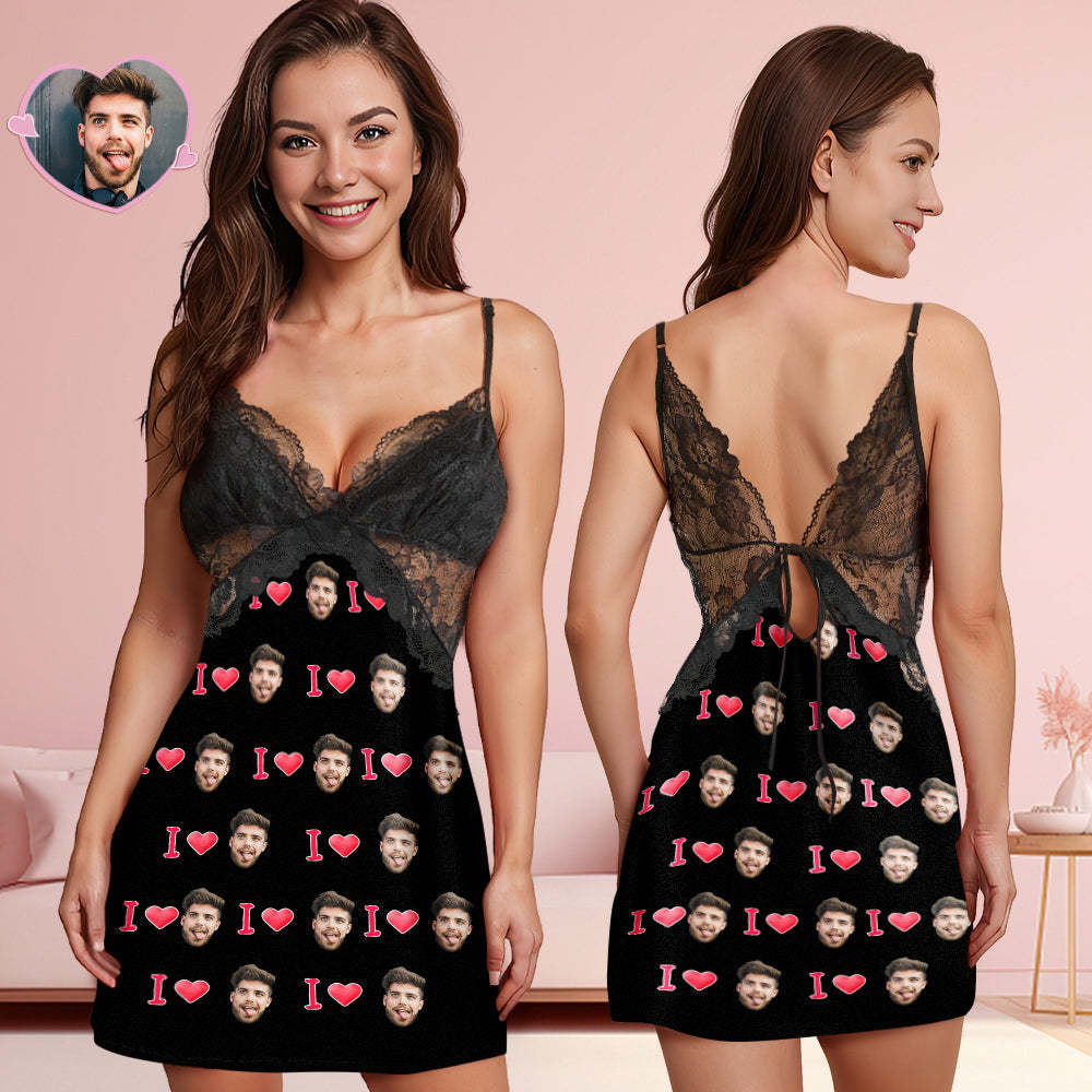 Custom Face Women Lace Sleepwear LOVE YOU Personalized Photo Nightwear Valentine's Day Gift - MyFaceSocksAu