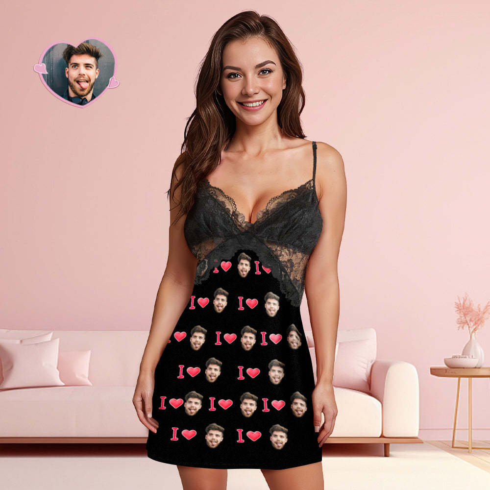 Custom Face Women Lace Sleepwear LOVE YOU Personalized Photo Nightwear Valentine's Day Gift - MyFaceSocksAu