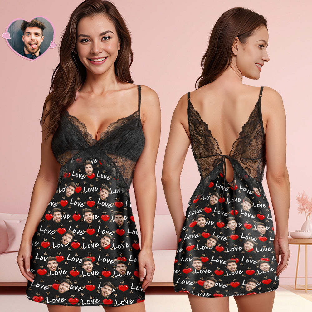Custom Face Women Lace Sleepwear Love-filled Personalized Photo Nightwear Valentine's Day Gift - MyFaceSocksAu