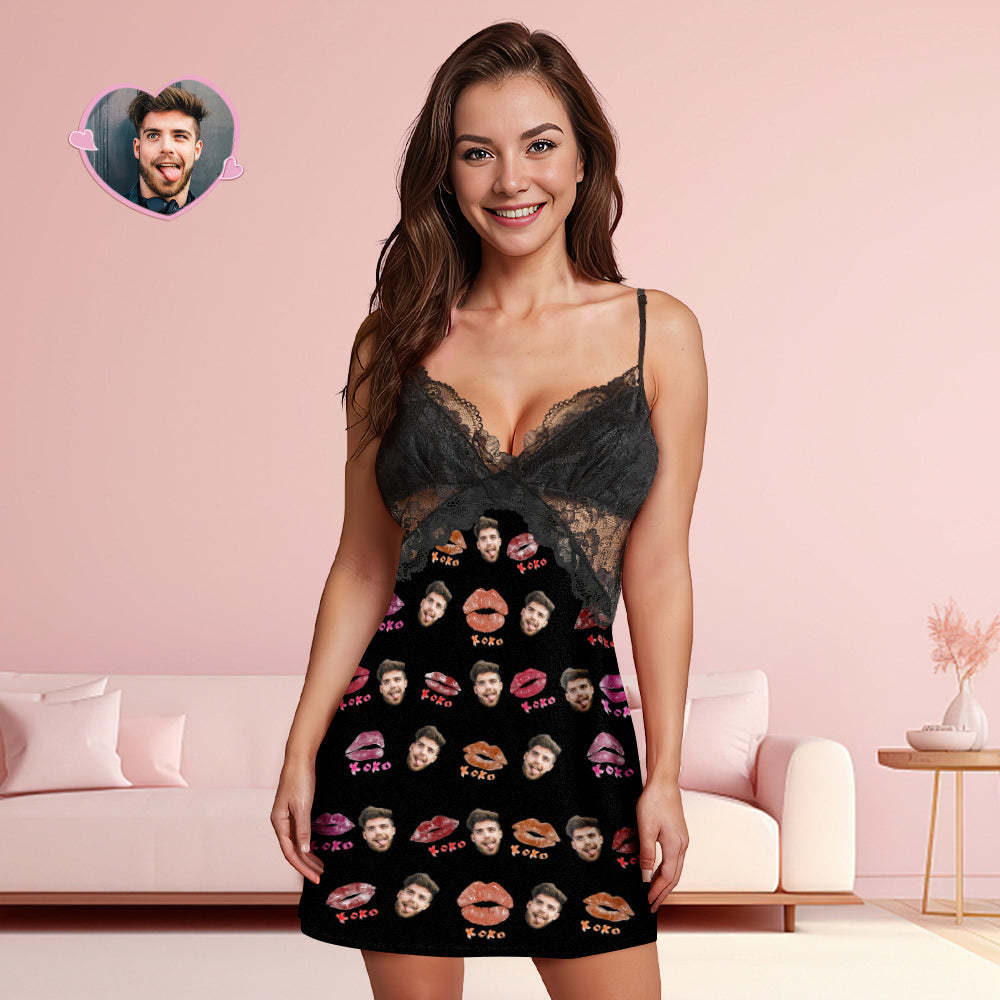 Custom Face Women Lace Sleepwear XOXO Personalized Photo Nightwear Valentine's Day Gift - MyFaceSocksAu