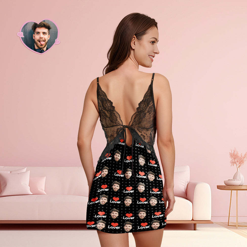 Custom Face Women Lace Sleepwear Lover Personalized Photo Nightwear Valentine's Day Gift - MyFaceSocksAu