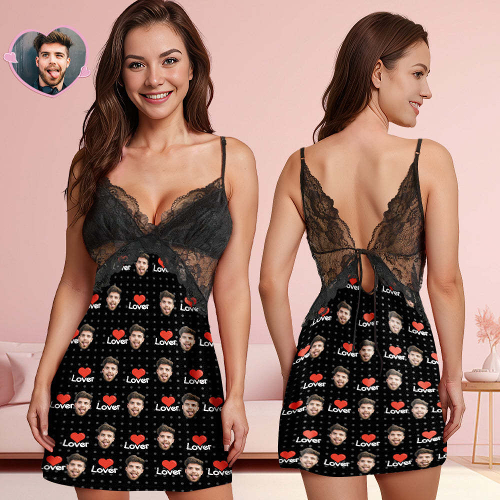 Custom Face Women Lace Sleepwear Lover Personalized Photo Nightwear Valentine's Day Gift - MyFaceSocksAu