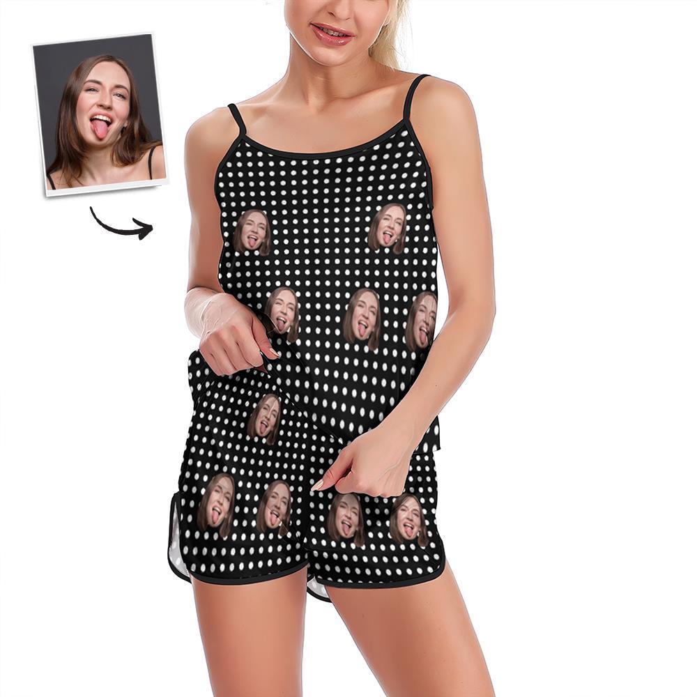 Custom Face Pajamas Suspender Sleepcoat Shorts Lingerie Set Summer Sleepwear - Polka - MyFaceSocksAu