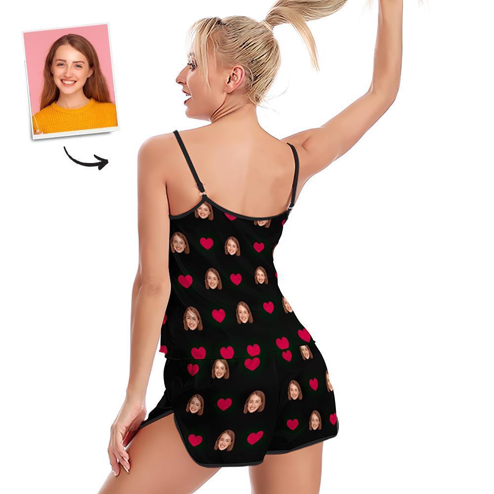 Custom Face Pajamas Suspender Sleepcoat Shorts Lingerie Set Summer Sleepwear - Heart - MyFaceSocksAu