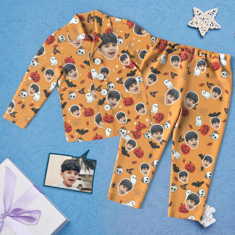 Custom Face Children's Halloween Pajamas For Kids Pumpkin And Little Ghost - MyFaceSocksAu