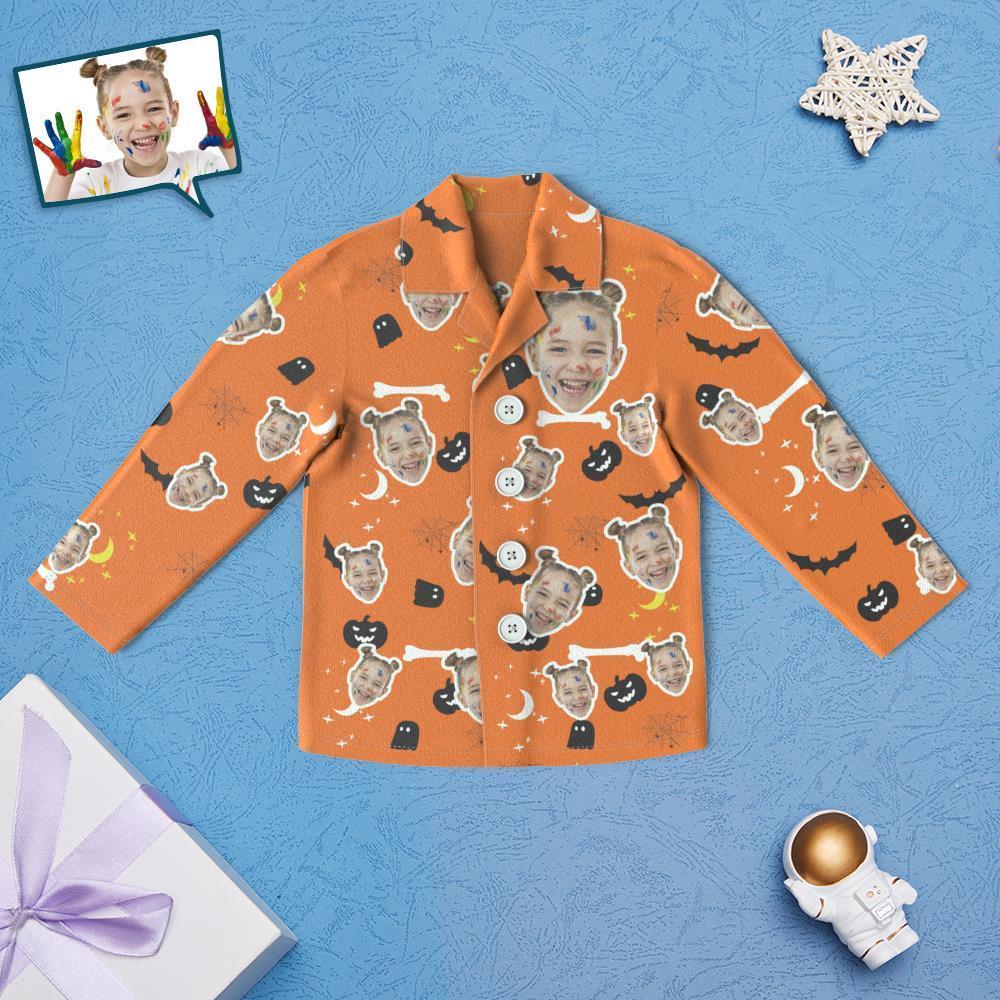 Custom Face Children's Halloween Pajamas For Kids Pumpkin Bat Print Pyjamas - MyFaceSocksAu