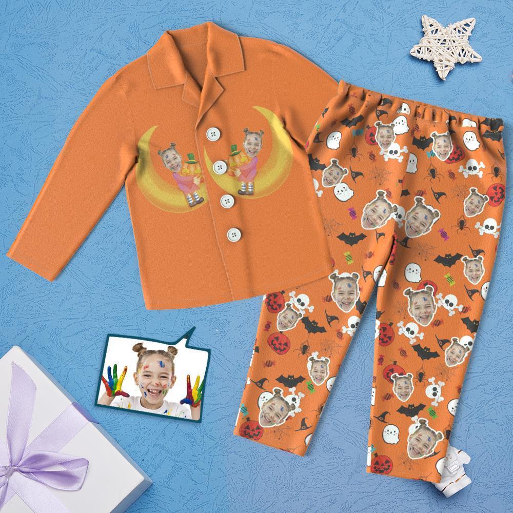 Custom Face Children's Halloween Elements Pajamas For Kids Moon Funny Pyjamas - MyFaceSocksAu