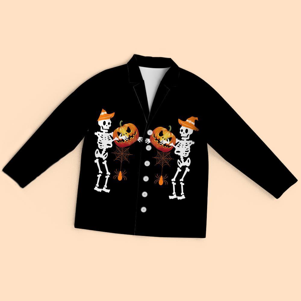 Custom Face Halloween Skeleton pumpkin Print Pajamas Tops - MyFaceSocksAu