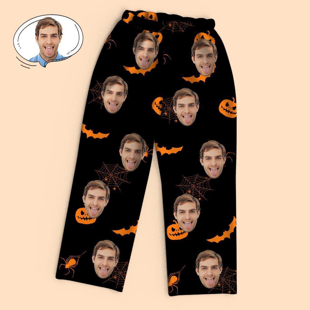 Custom Face Halloween Skeleton pumpkin Print Pajamas Bottoms - MyFaceSocksAu