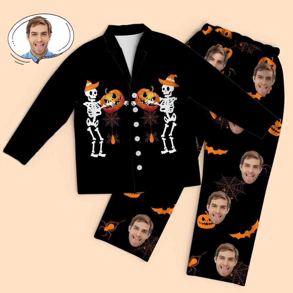 Custom Face Halloween Skeleton pumpkin Print Pajamas - MyFaceSocksAu