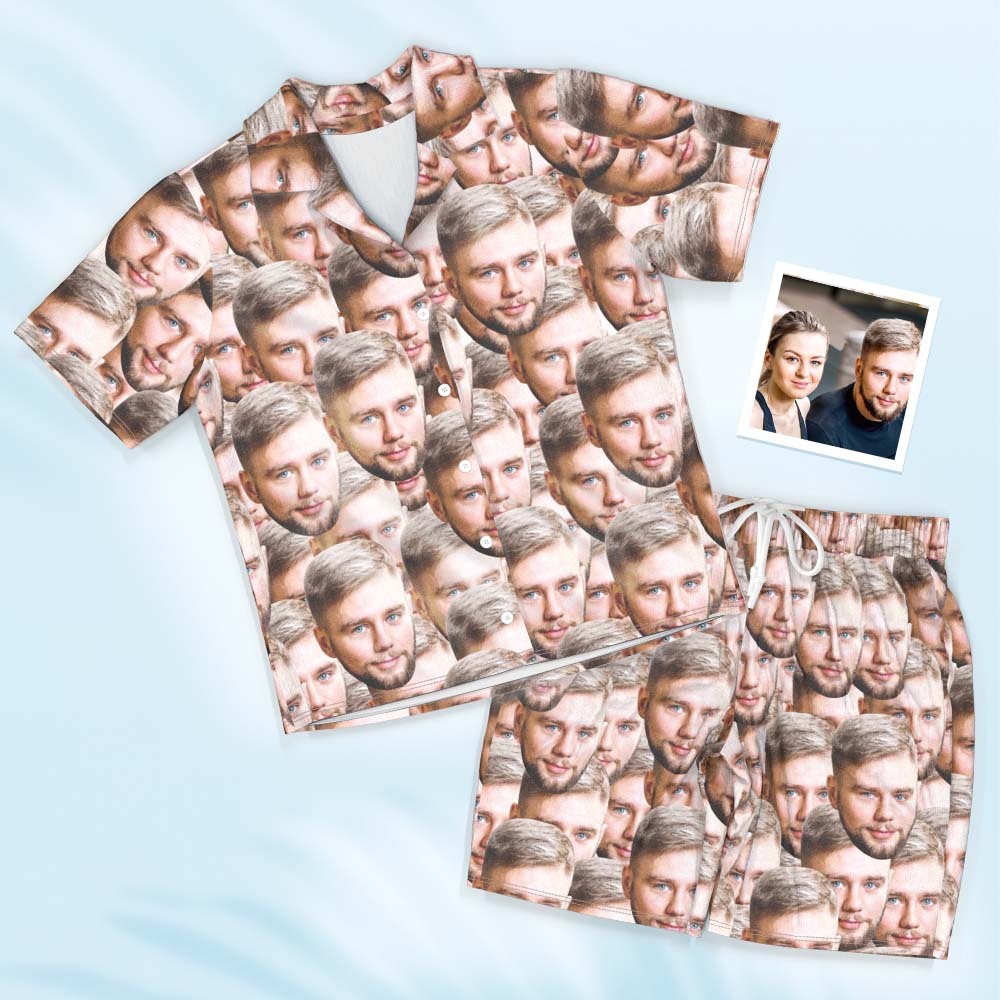 Custom Face Pajamas Personalized Buttoned Short Pajama - Face Mash