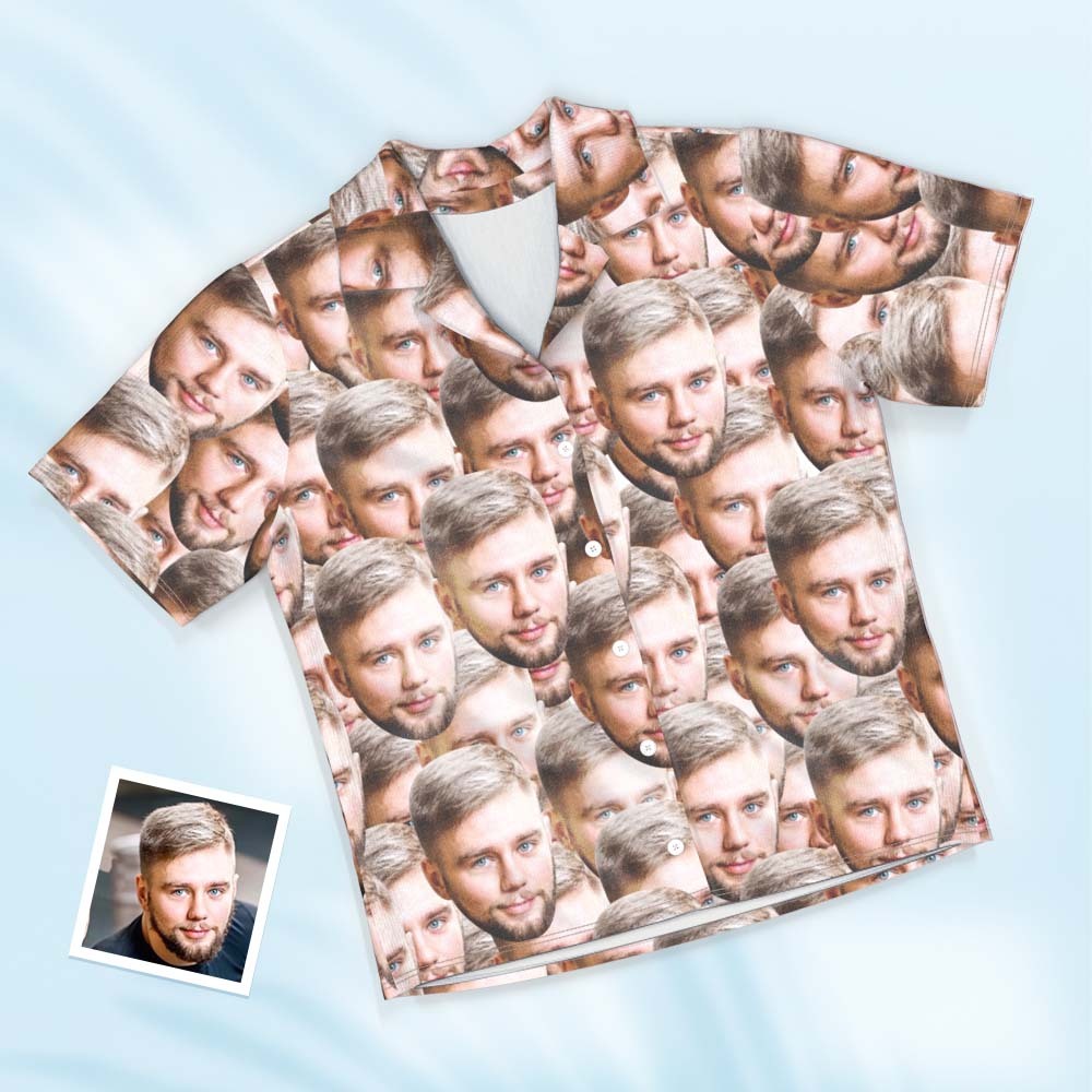 Custom Face Pajamas Personalized Buttoned Short Pajama - Face Mash