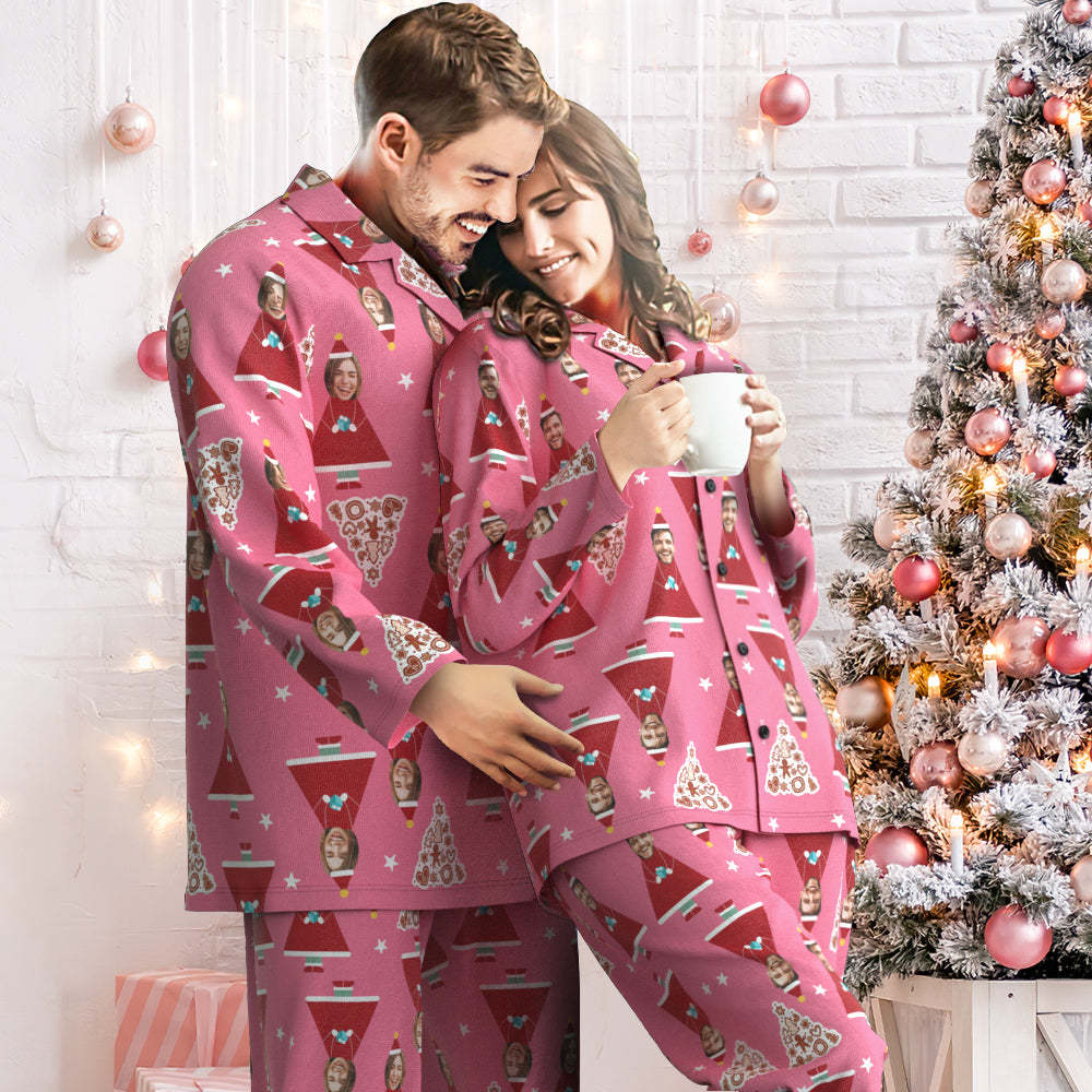 Custom Face Christmas House Pajamas Personalized Pink Santa Pajamas Women Men Set Christmas Gift - MyFaceSocksAu