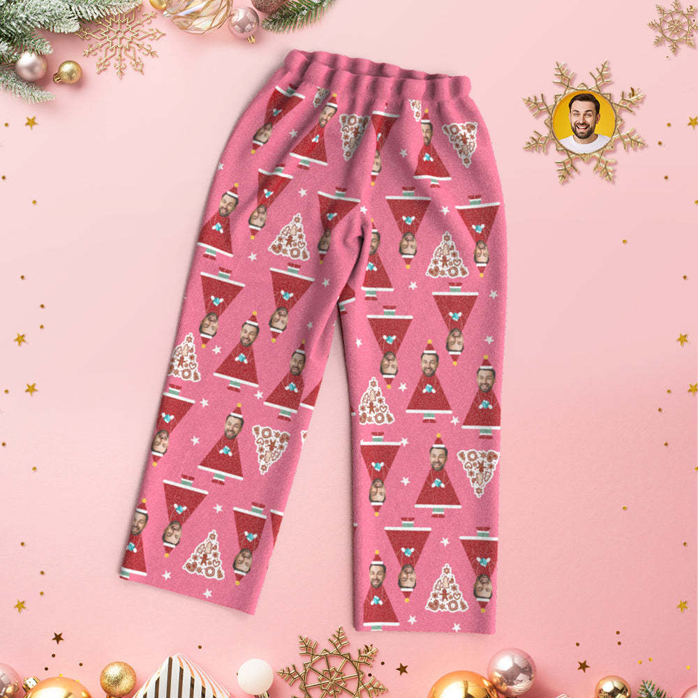 Custom Face Christmas House Pajamas Personalized Pink Santa Pajamas Women Men Set Christmas Gift - MyFaceSocksAu