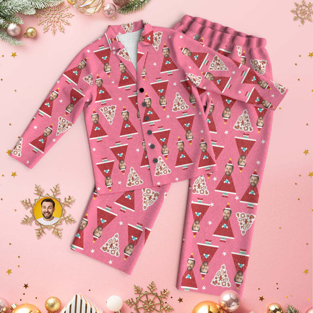 Custom Face Christmas House Pajamas Personalized Pink Santa Pajamas Women Men Set Christmas Gift - MyFaceSocksAu