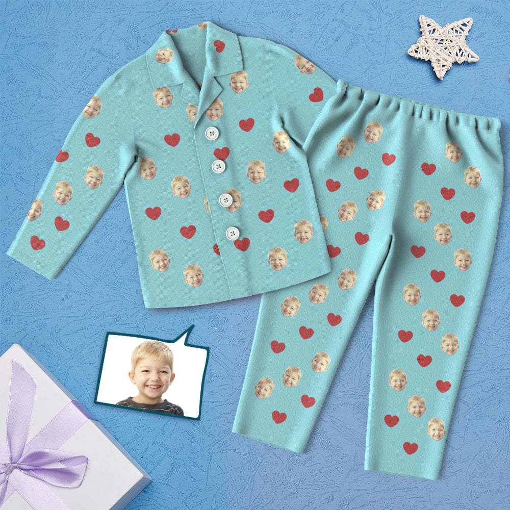 Custom Face Children's Pajamas Personalized Kid's Sleepwear - Love Heart - MyFaceSocksAu