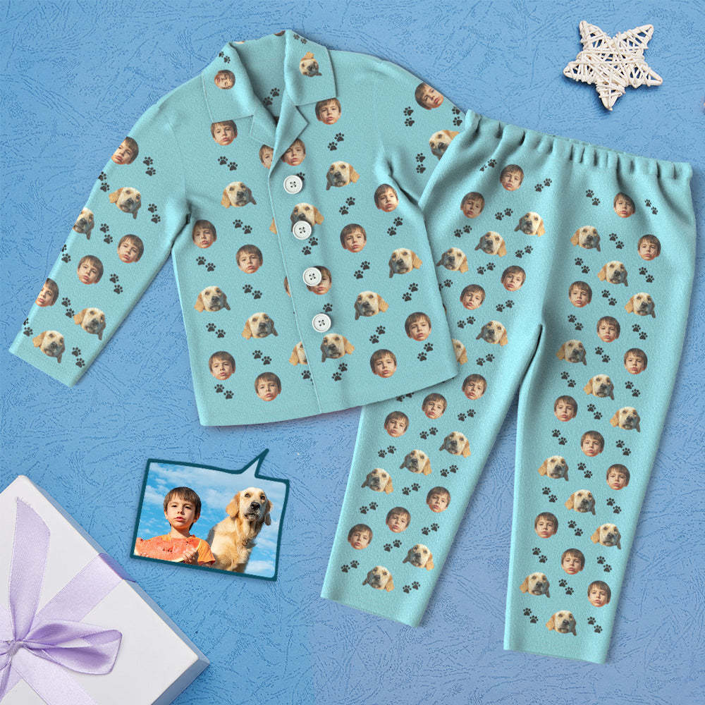 Custom Face Children's Pajamas Personalized Kid's Sleepwear With Pet Dog - Foot Print - MyFaceSocksAu