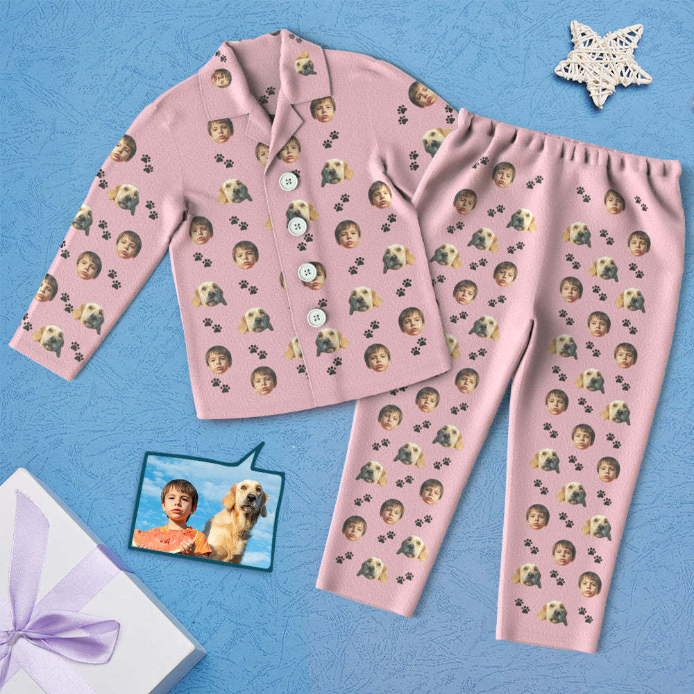 Custom Face Children's Pajamas Personalized Kid's Sleepwear With Pet Dog - Foot Print - MyFaceSocksAu