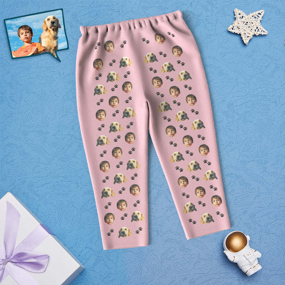 Custom Face Children's Pajamas Personalized Kid's Sleepwear With Pet Dog - Foot Print - MyFaceSocksAu