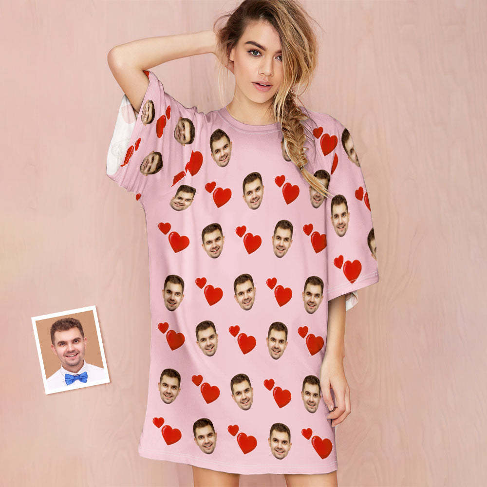 Custom Photo Face Nightdress Personalised Women's Oversized Nightshirt Heart Design Gifts - MyFaceSocksAu