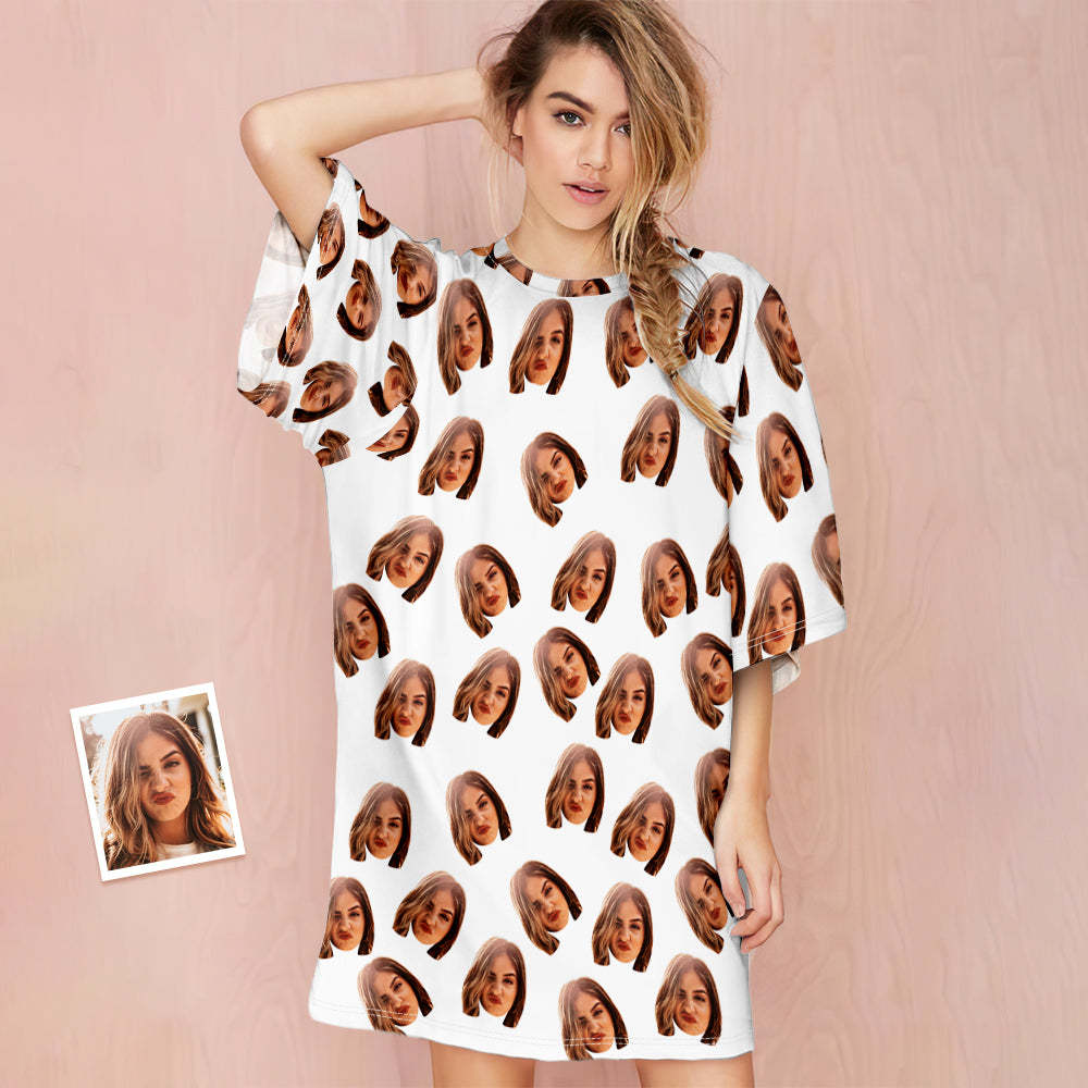 Custom Photo Face Nightdress Personalised Women's Oversized Colorful Nightshirt Gifts For Women - MyFaceSocksAu