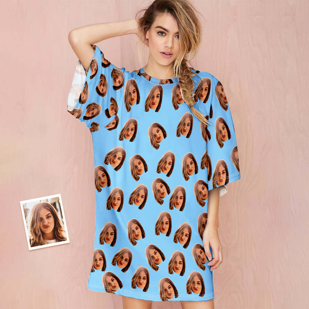 Custom Photo Face Nightdress Personalised Women's Oversized Colorful Nightshirt Gifts For Women - MyFaceSocksAu