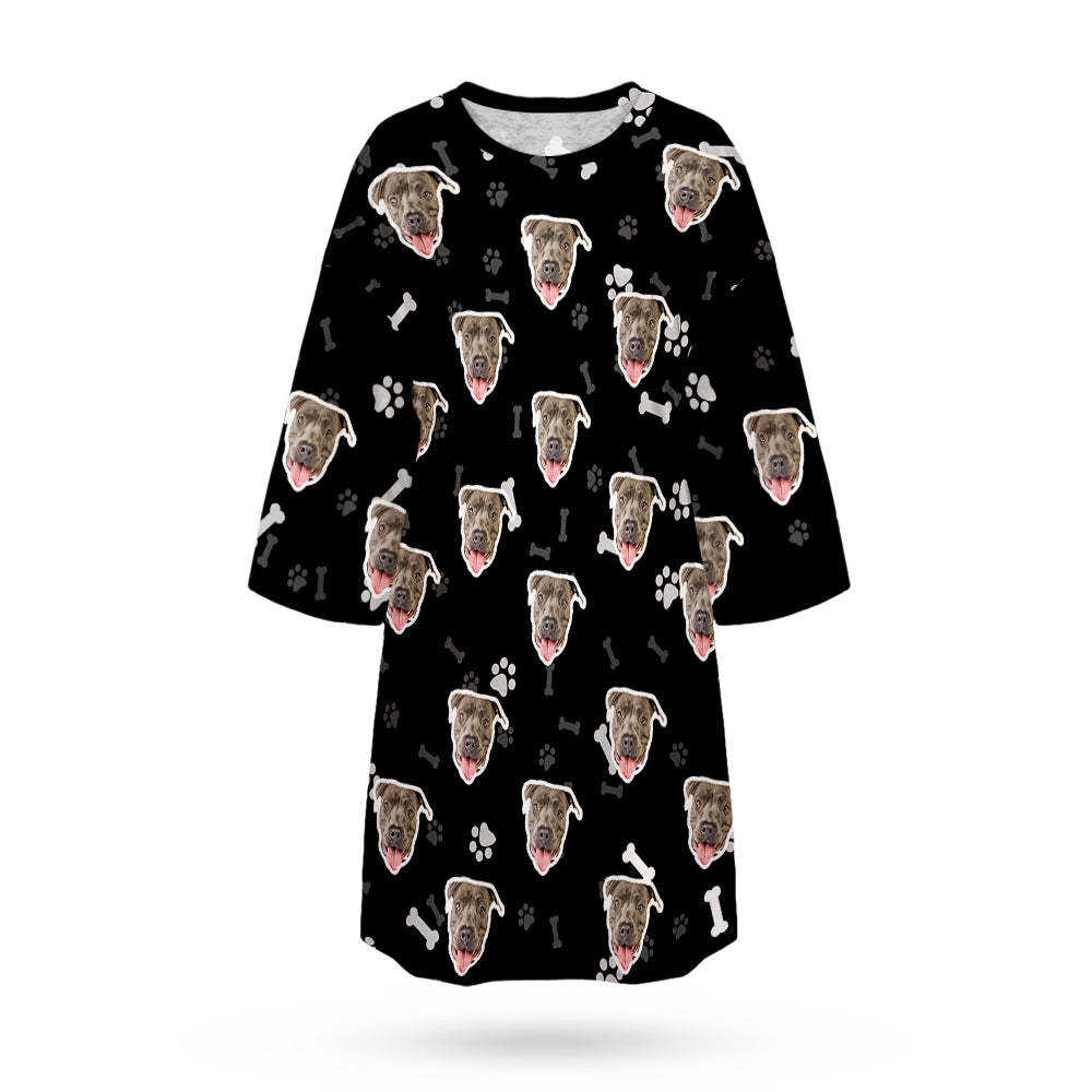 Custom Dog Face Nightdress Personalised Photo Women's Oversized Colorful Nightshirt Bone Gifts For Women - MyFaceSocksAu
