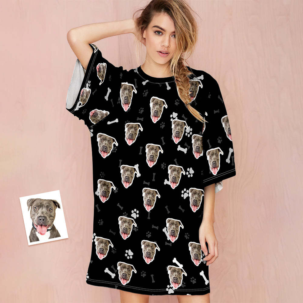 Custom Dog Face Nightdress Personalised Photo Women's Oversized Colorful Nightshirt Bone Gifts For Women - MyFaceSocksAu