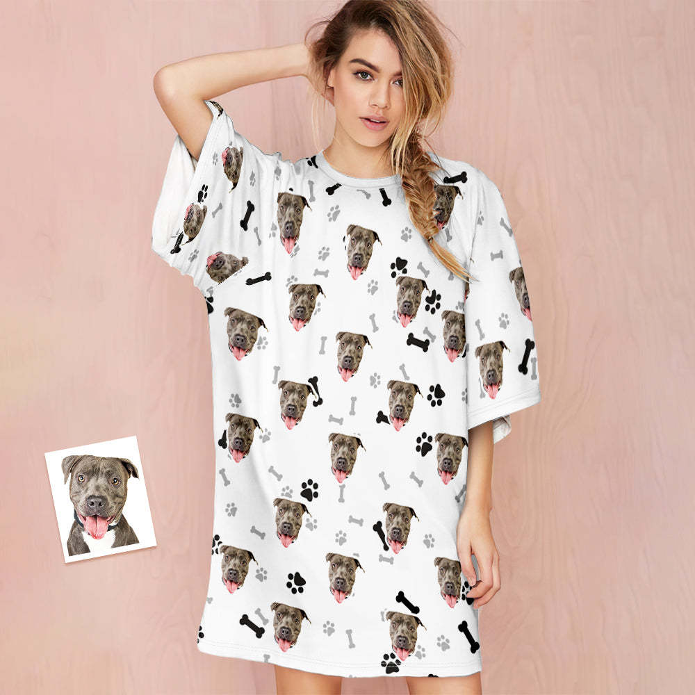 Custom Dog Face Nightdress Personalised Photo Women's Oversized Colorful Nightshirt Bone Gifts For Women - MyFaceSocksAu