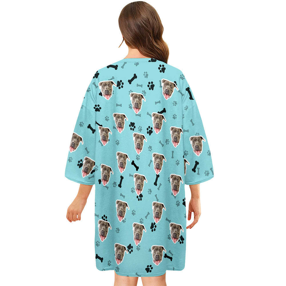 Custom Dog Face Nightdress Personalised Photo Women's Oversized Colorful Nightshirt Bone Gifts For Women - MyFaceSocksAu