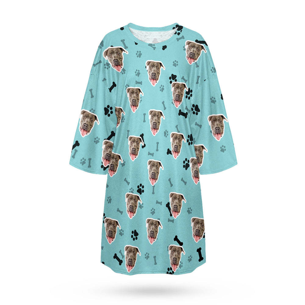 Custom Dog Face Nightdress Personalised Photo Women's Oversized Colorful Nightshirt Bone Gifts For Women - MyFaceSocksAu