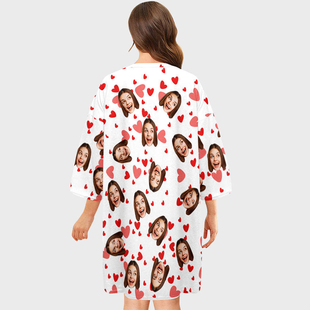 Custom Face Nightdress Personalised Photo Women's Oversized Nightshirt Red Heart Gifts For Her - MyFaceSocksAu