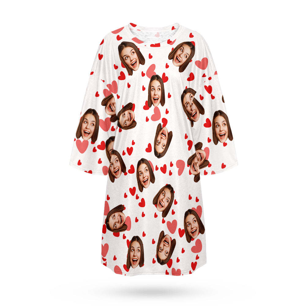 Custom Face Nightdress Personalised Photo Women's Oversized Nightshirt Red Heart Gifts For Her - MyFaceSocksAu