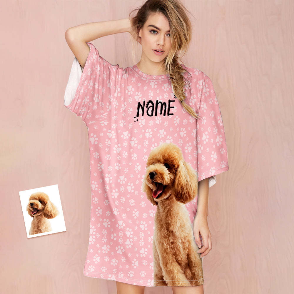 Custom Photo And Name Nightdress Personalised Women's Oversized Nightshirt Footprint Gifts For Her - MyFaceSocksAu