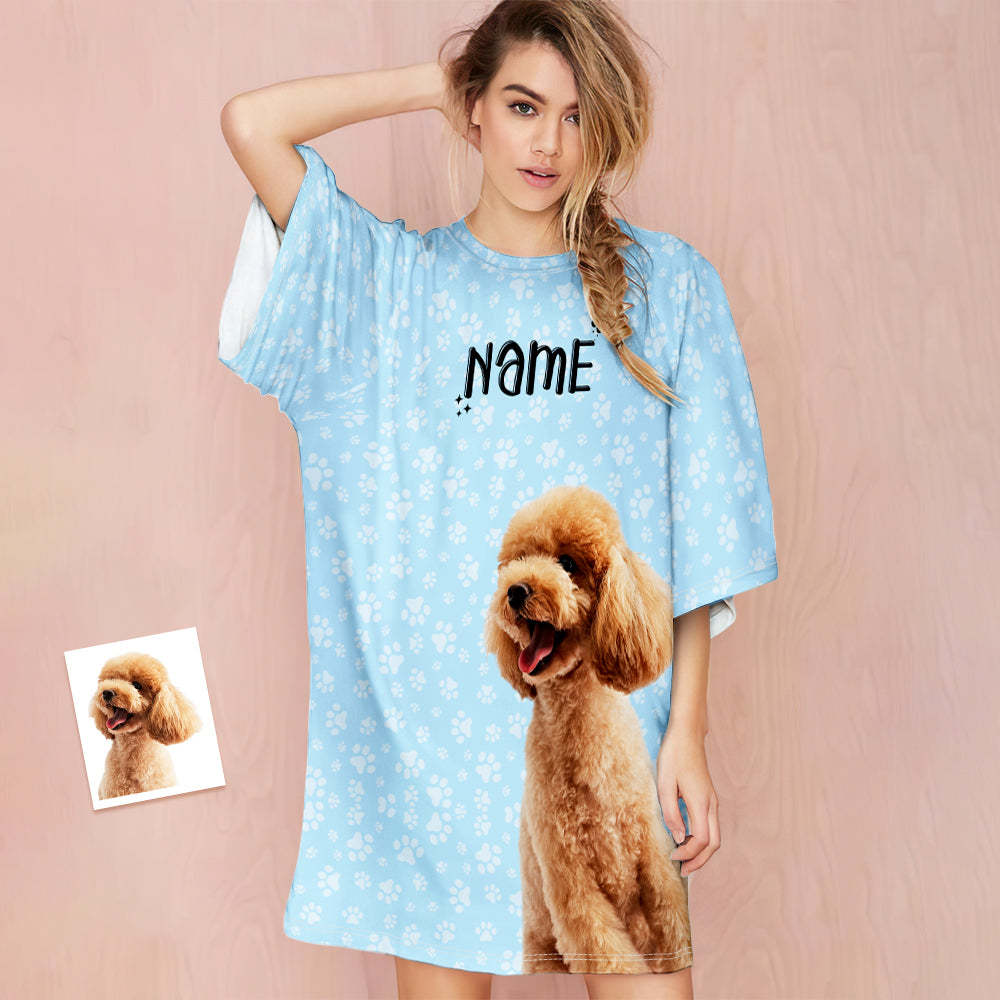 Custom Photo And Name Nightdress Personalised Women's Oversized Nightshirt Footprint Gifts For Her - MyFaceSocksAu