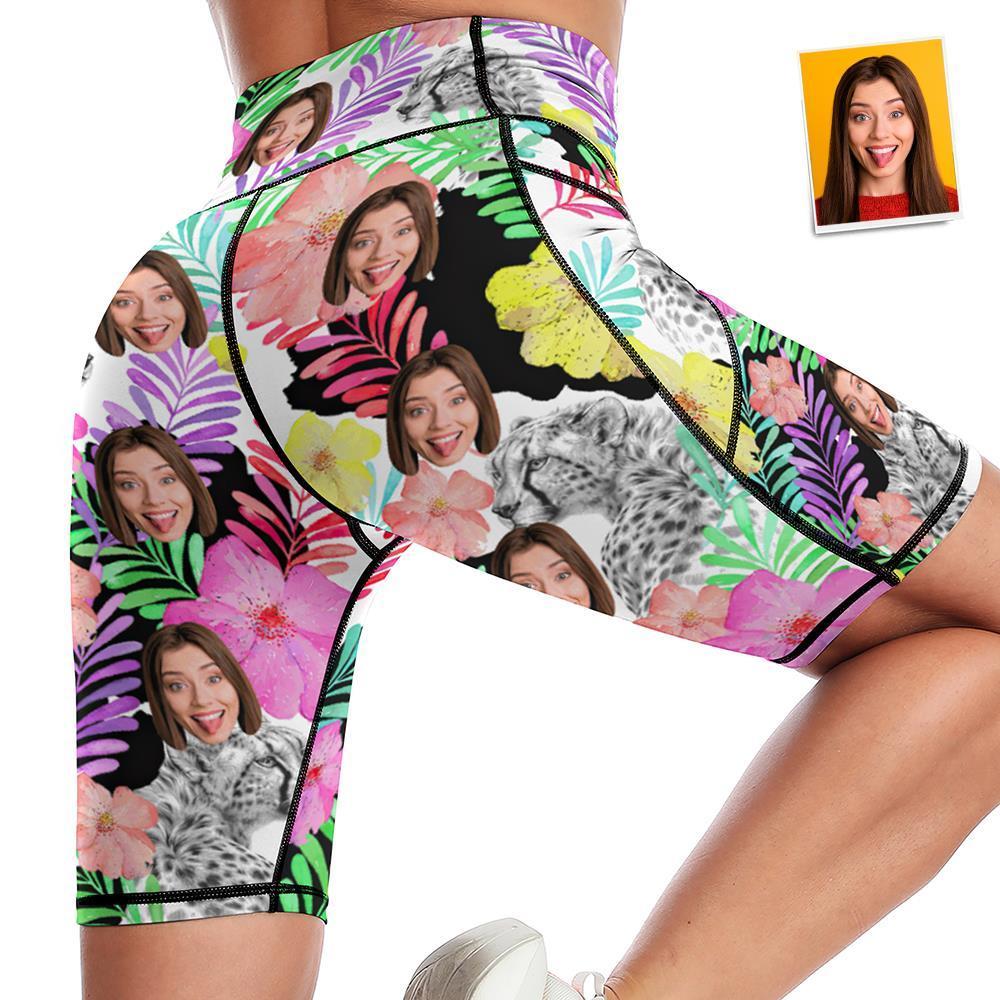 Custom Face Knee Length Tights Women's Yoga Shorts Running Leggings with Pockets - Flowers Bloom - MyFaceSocksAu